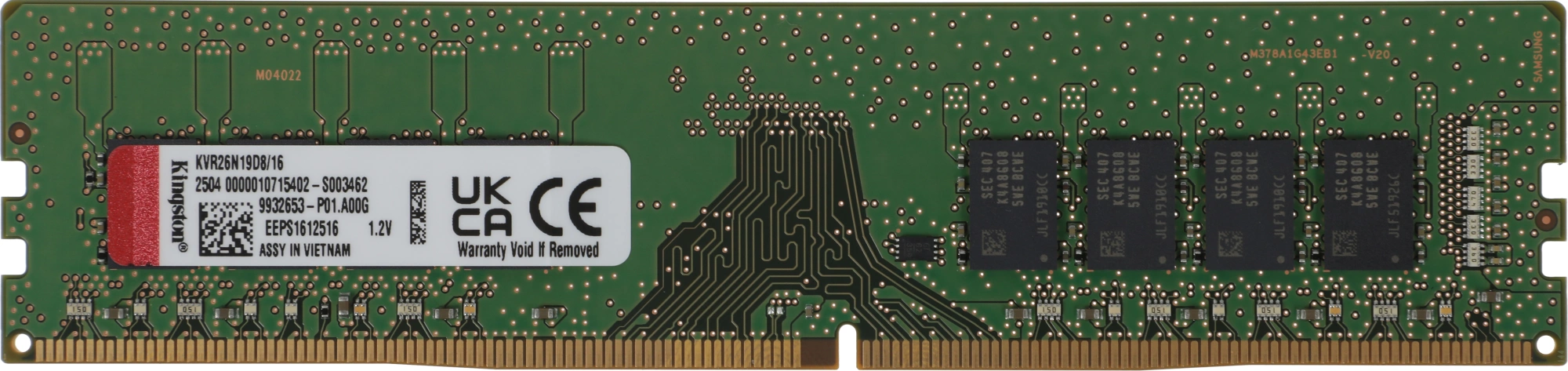 Память DDR4 16Gb 2666MHz Kingston KVR26N19D8/16 VALUERAM RTL PC4-21300 CL19 DIMM 288-pin 1.2В dual rank Ret