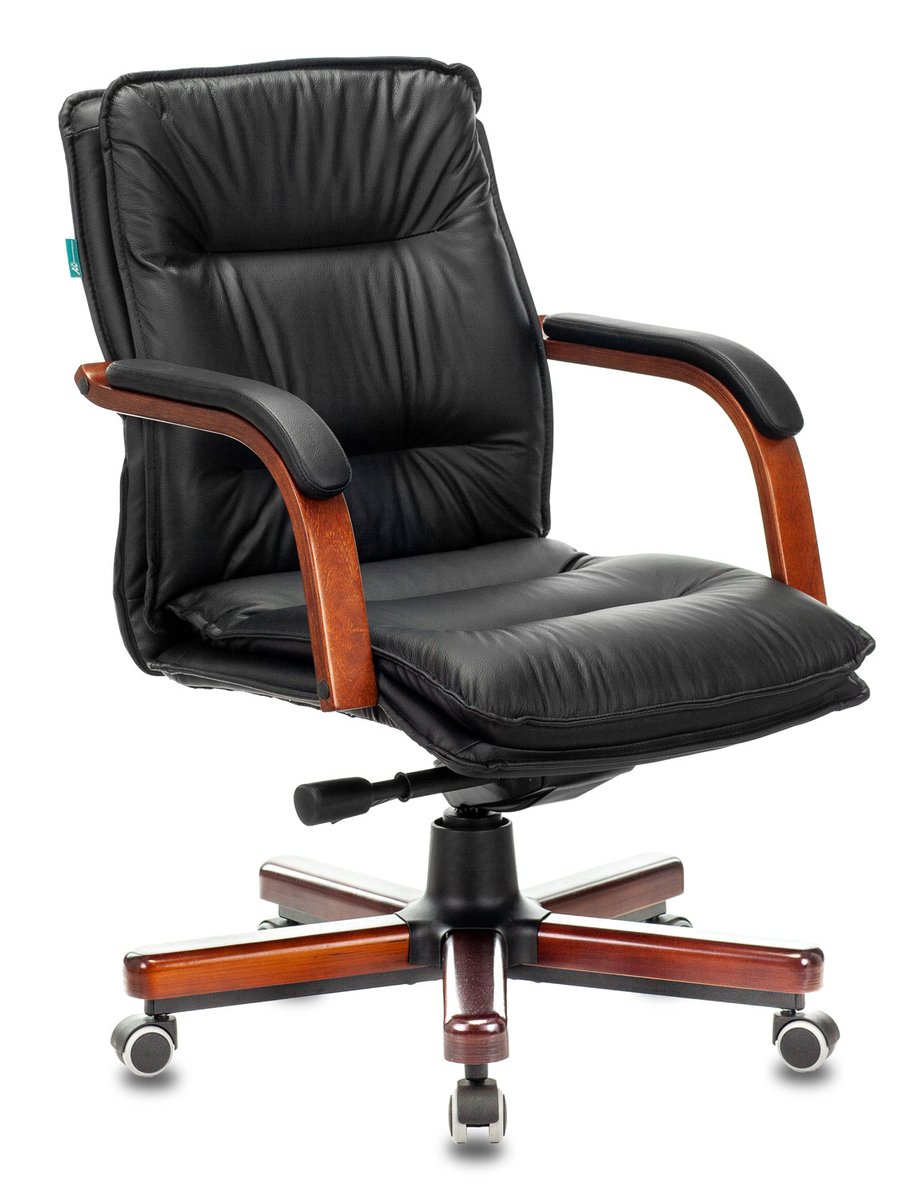 (Поврежденная упаковка) Кресло руководителя Бюрократ T-9927WALNUT-LOW/BL черный, кожа, низкая спинка, крестовина дерево