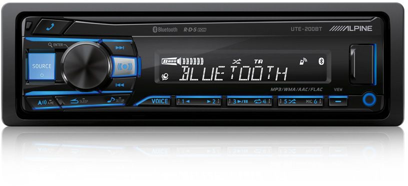 Автомагнитола Alpine UTE-200BT, 1 DIN, Bluetooth, USB Type-A, AUX, съёмная панель