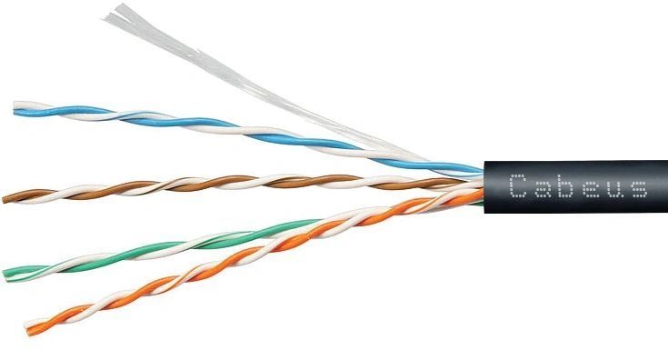 Cabeus UTP-4P-Cat.5e-SOLID-OUT-LSZH-UV-100 Кабель витая пара UTP (U/UTP), категория 5e, 4 пары (24 AWG), одножильный, для внутренней и внешней прокладки (+75 C - -40), LSZH-UV (100 м) 100м