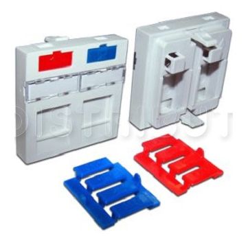LAN-SIP-24M-WH Вставка в розеточную панель Lanmaster 2х keystone 45х45 мм (ВхШ) плоская шторки с маркировкой и иконкой цвет: белый
