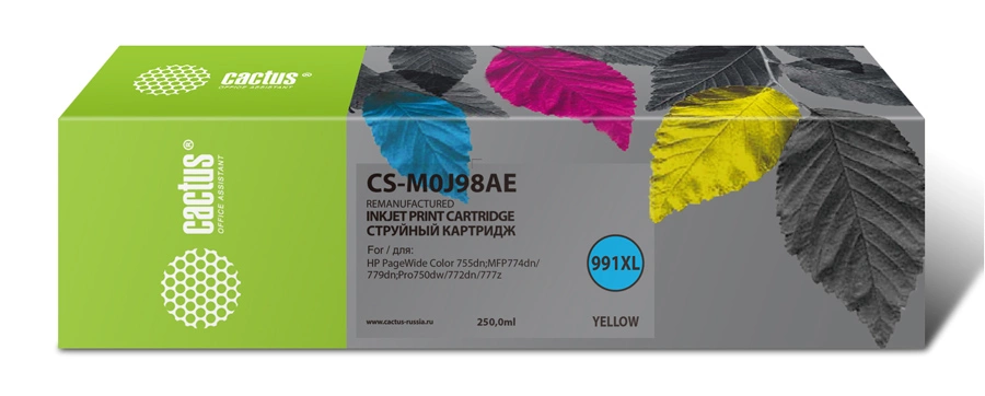 Картридж струйный Cactus CS-M0J98AE 991XL желт.пигм. (250мл) для HP PW 755dn/MFP774dn/779dn/Pro750dw/772dn с чипом
