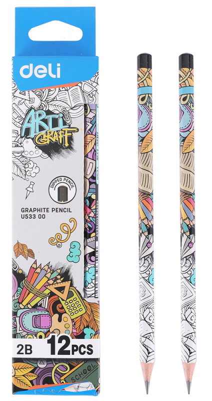 Карандаш чернографитный Deli EU53300-1 Arti Graff 2B, шестигранный, тополь, коробка с европодвесом (1шт)
