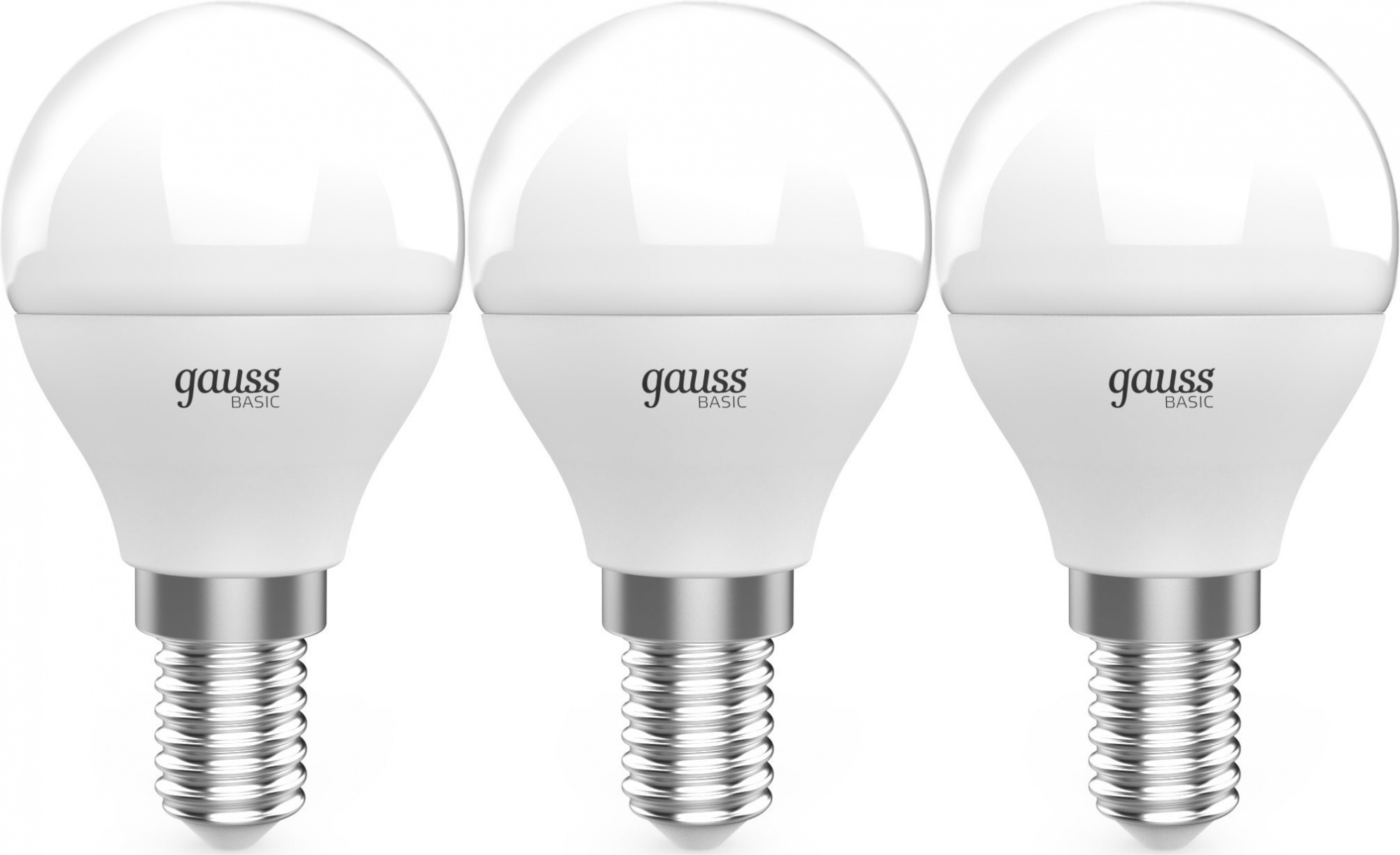 Лампа светодиодная Gauss Basic 10531152T 5.5Вт цок.:E14 шар 220B 3000K  св.свеч.бел.теп.  (упак.:3шт)