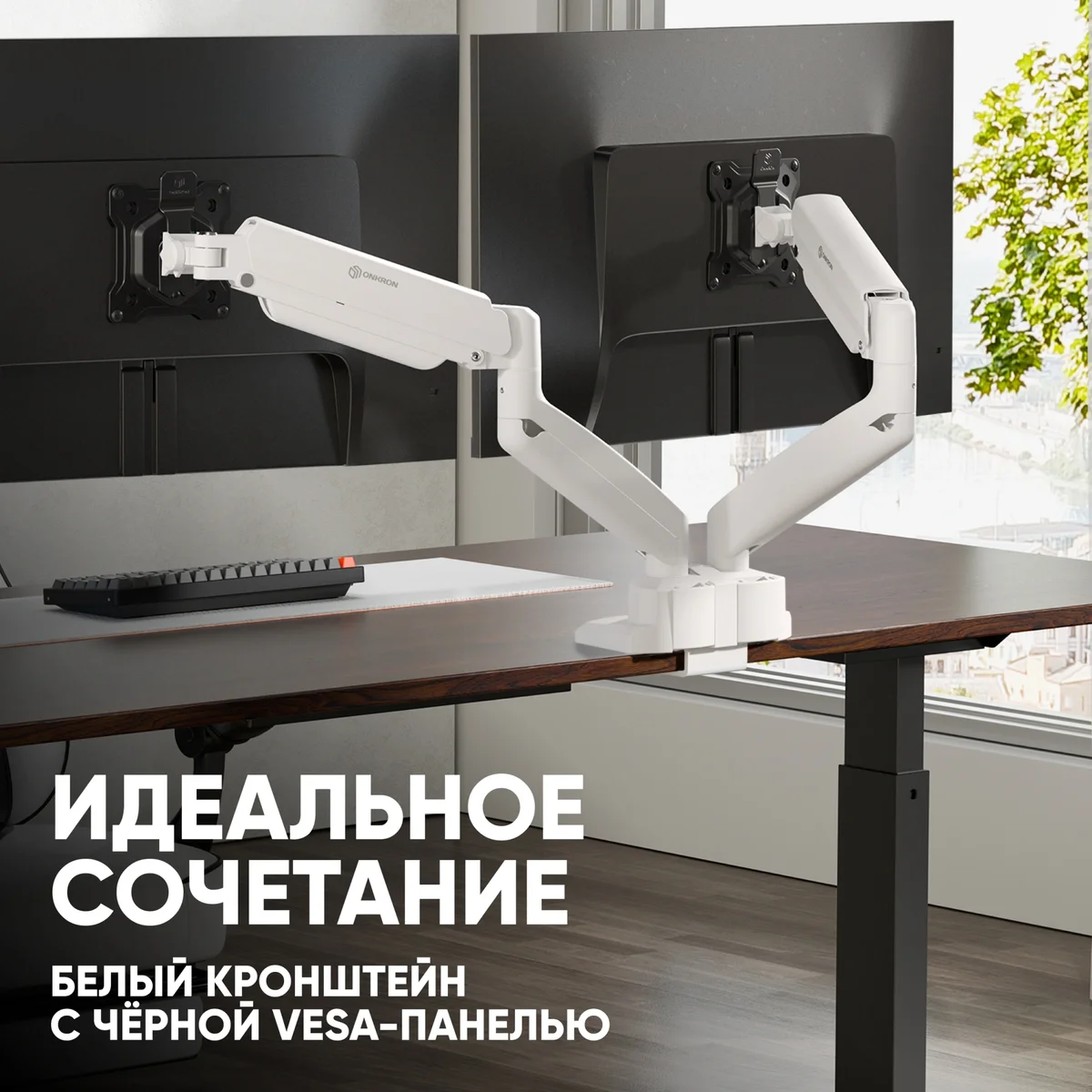 Кронштейн для мониторов Onkron G160 BW черный/белый 13"-32" макс.20кг настольный поворот и наклон верт.перемещ.