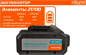 Батарея аккумуляторная Sturm! SBP1808HP 18В 8Ач Li-Ion