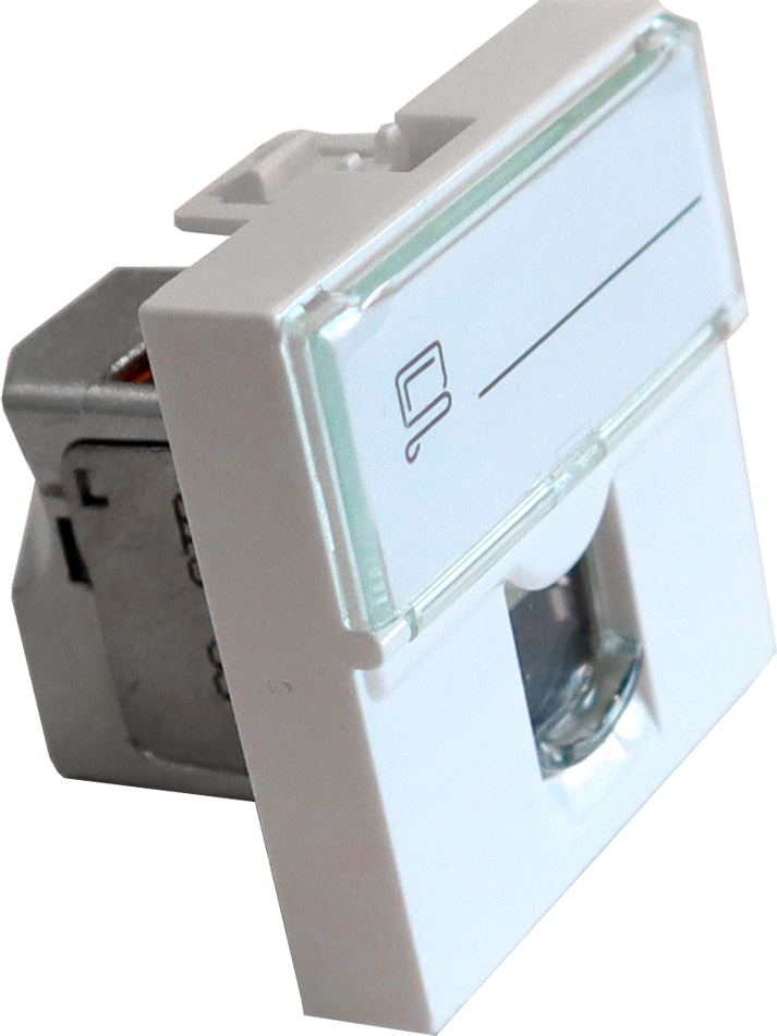 Вставка Lanmaster LAN-SIP-23S6-WH Mosaic 45x45, RJ-45 STP, кат.6, со шторкой и увеличенным  окном маркировки, белая