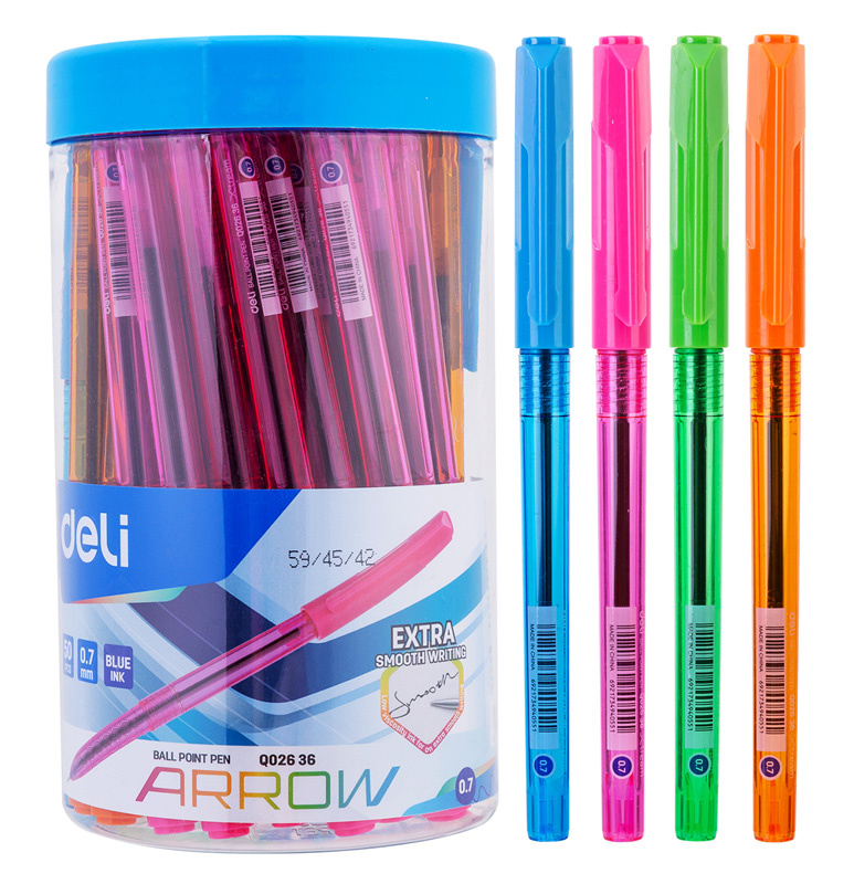 Ручка шариковая Deli Arrow EQ02636-1 прозрачный/ассорти, d=0.7мм, синие чернила (1шт) ассорти