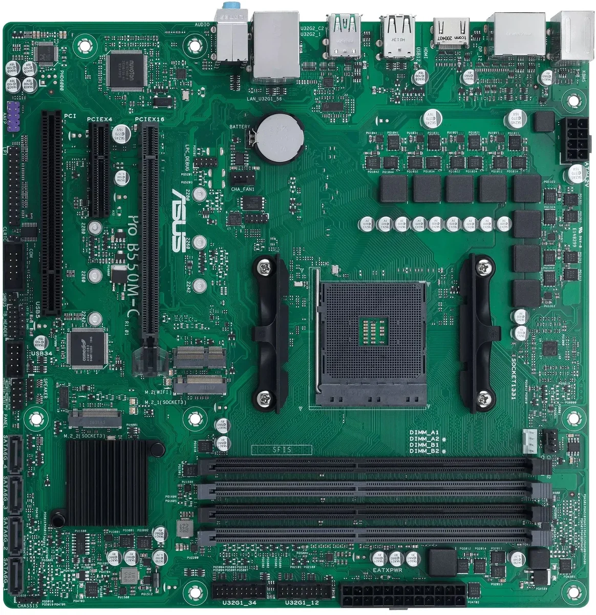 Материнская плата Asus - PRO B550M-C/CSM, mATX, AMD B550, 1xAM4, 4xDDR4 до 128ГБ, 1x1GbE, audio, M.2, HDMI, DP, 2xPS/2, 4xSATA, 2xUSB2.0, 3xUSB3.2, 1xUSB3.2 Type C, PRO B550M-C/CSM