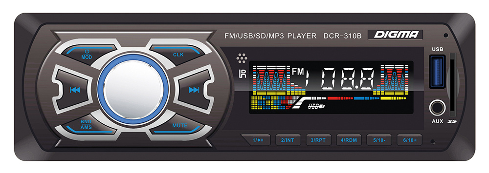 Digma <DCR-310B> Автомагнитола (1DIN,  4x50W,  FM,  USB, SD)