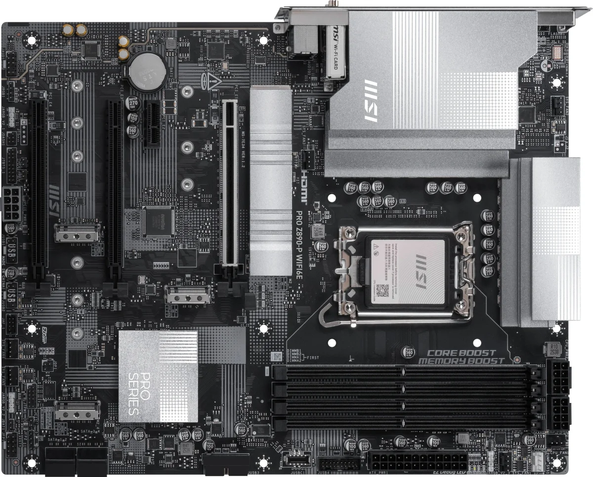Материнская плата MSI PRO Z890-P WIFI6E Z890, LGA1851, 4*DDR5, 3*PCIEx16, 1*PCIEx1, 4*M.2, 2*TypeC, 1*USB3.2 Gen2, 6*USB3.2 Gen1, 8*USB2.0, 4*SATA3, 5G, DP, HDMI, ATX, RTL