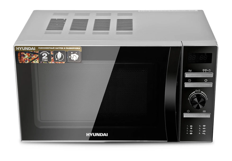 Микроволновая печь Hyundai HYM-D3026 серебристый, 20 л, 700 Вт, переключатели - кнопки, поворотный механизм