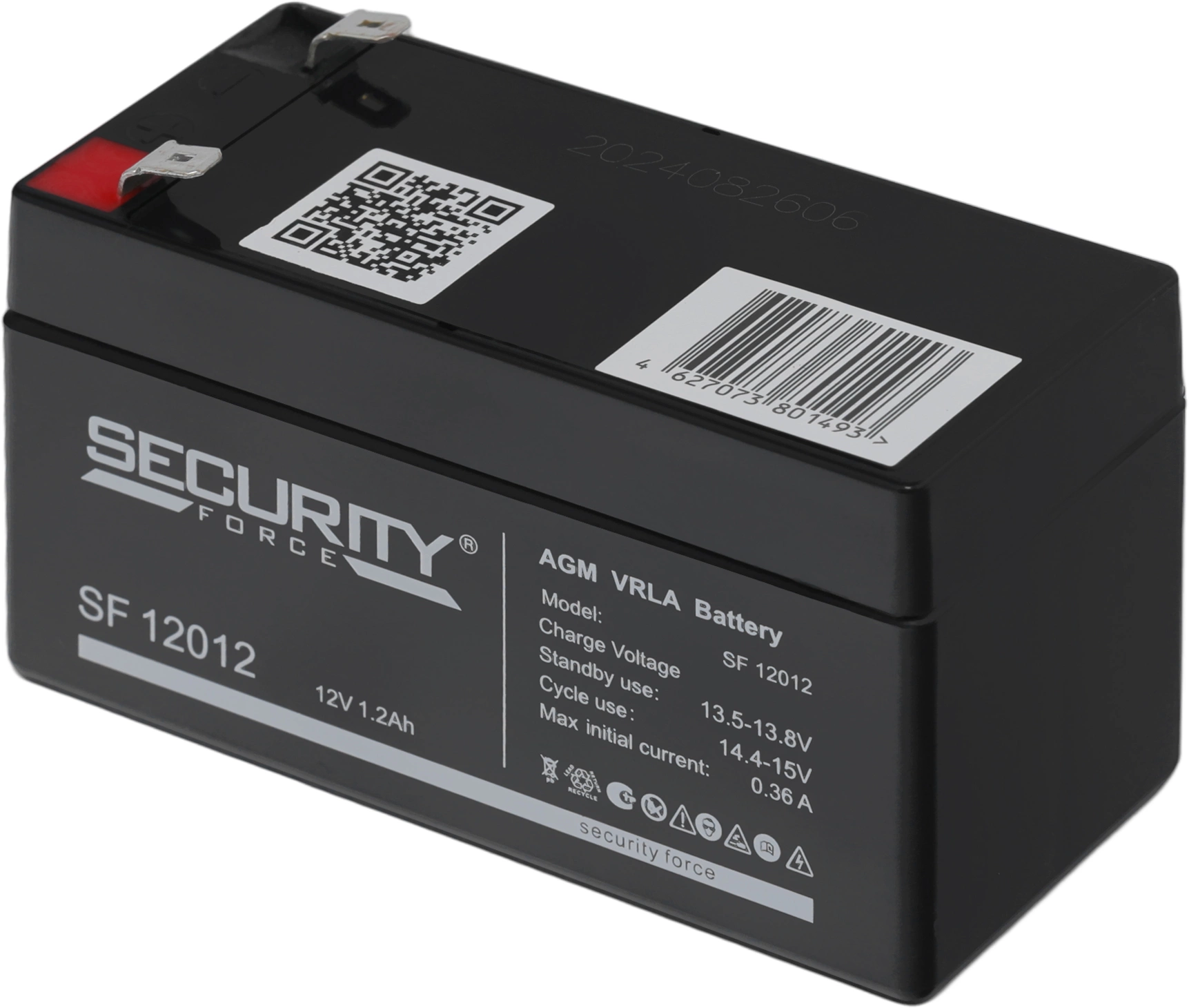 Батарея SECURITY FORCE серия SF, SF 12012, напряжение 12В, емкость 1.2Ач (разряд 20 часов), макс. ток заряда 0.36А, свинцово-кислотная типа AGM, клеммы F1, ДxШxВ 97х44х52мм., кг., срок службы 3-5 лет./ Battery SECURITY FORCE series SF, SF 12012, voltage 1