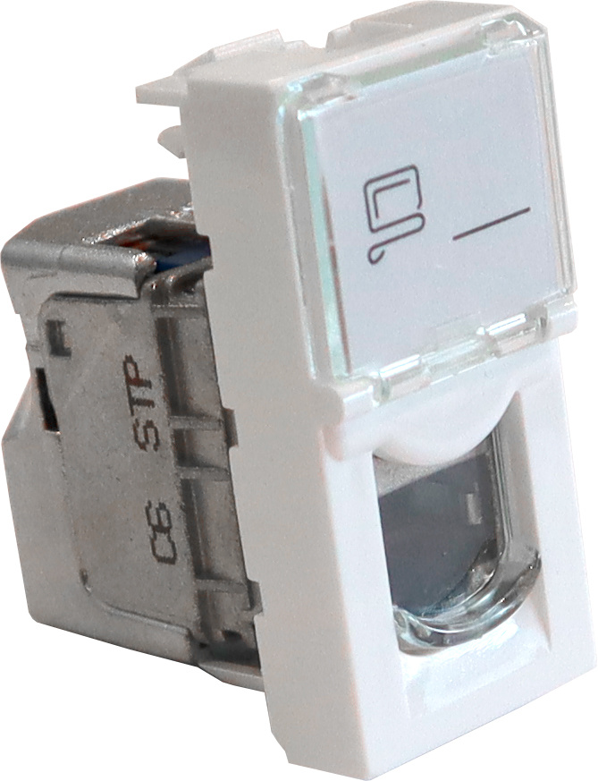 LAN-SIP-22S6-WH Вставка Mosaic 22.5x45, RJ-45 STP, кат.6, со шторкой и увеличенным  окном маркировки, белая