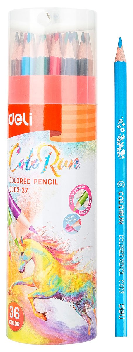 Карандаши цветные Deli EC00337 ColoRun, трехгранный профиль, 36 цветов, картонный тубус