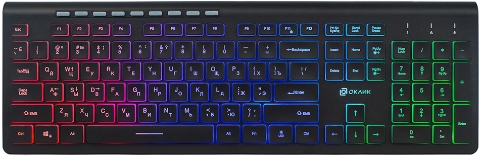 Клавиатура Оклик 490ML черный USB slim Multimedia LED (1067202) кабель 1.5м