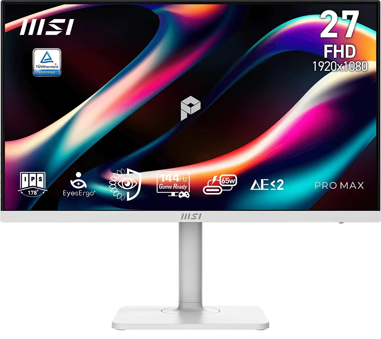 Монитор MSI PRO MAX 271PHW E14 27" 16:9 FHD(1920x1080)  IPS Flat,4ms(GTG),1500:1,100M:1,300nit,HDMI,DP,2xUSB Type-A,USB Type-B,USB Type-C,Speaker,Tilt,Swivel,Height,Pivot,144Hz,White,1y w-ty