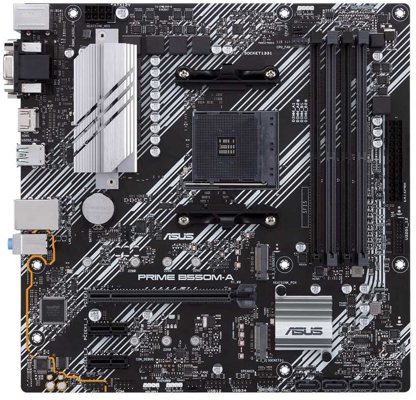 ASUS PRIME B550M-A (Socket AM4, mATX, 4xDDR4(128GB), VGA/DVI-D/HDMI 2.1, 1xPCIe 4.0x16/2xPCIe 3.0, 1xLAN, 4xSATA 6Gb/s, 2xM.2, 6xUSB 3.2, 1xPS/2)