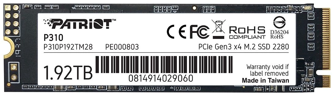 Накопитель SSD Patriot 2Tb P310, 2280, PCI-E 3.0 x4, NVMe (P310P192TM28)