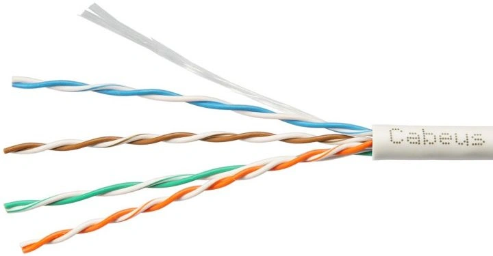 Cabeus UTP-4P-Cat.5e-SOLID-WH-100 Кабель витая пара UTP (U/UTP), категория 5e, 4 пары (24 AWG), одножильный, PVC нг(А)-LS, белый (100 м) 100м
