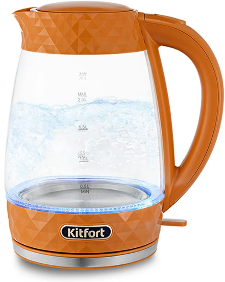 Чайник электрический Kitfort КТ-6123-4 2л. 2200Вт оранжевый корпус: стекло/пластик