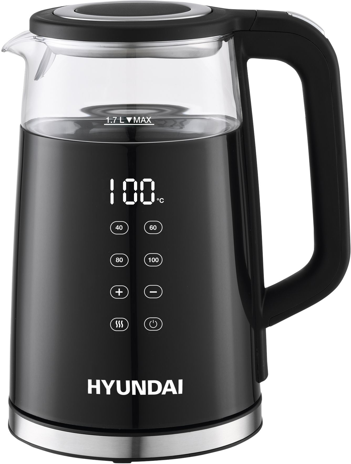 Чайник электрический Hyundai HYK-G6404 1.7л. 2200Вт  черный/серебристый корпус: стекло/пластик