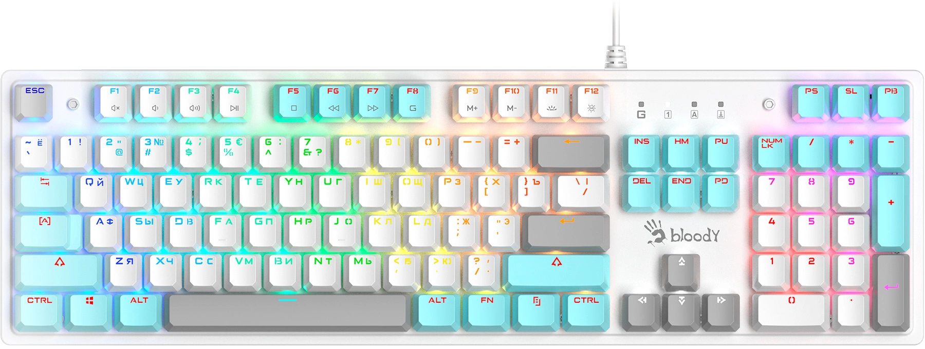 Клавиатура A4Tech S510R механическая белый USB for gamer LED (S510R USB ICY WHITE/BLMS RED) кабель 1.8м