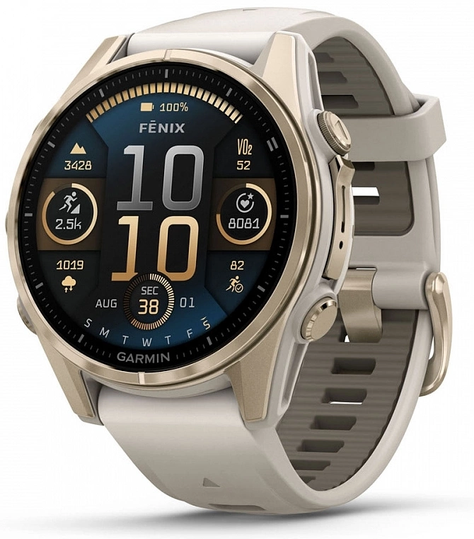 Смарт-часы Garmin Fenix 8 43мм 1.3" AMOLED корп.золотистый рем.серый разм.брасл.:108-182мм (010-02903-11)