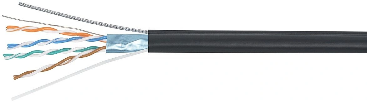 Cabeus FTP-4P-Cat.5e-SOLID-ST-OUT Кабель витая пара экранированная FTP (F/UTP), категория 5e, 4 пары (24 AWG), одножильный, экран - фольга, для внешней прокладки, с металлическим тросом (305 м)