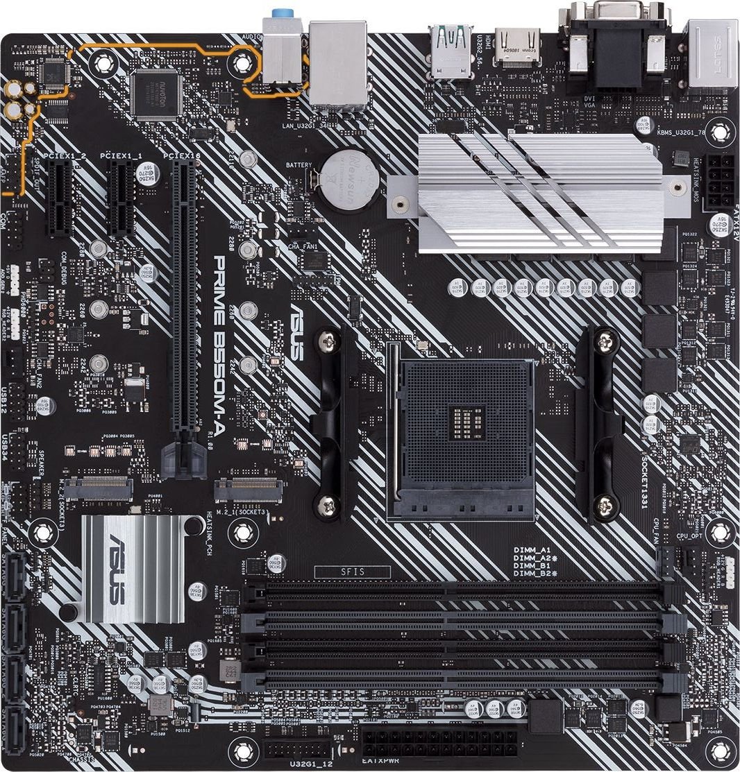 ASUS PRIME B550M-A/CSM, Socket AM4, B550, 2*DDR4, D-Sub+DVI+HDMI, SATA3 + RAID, Audio, Gb LAN, USB 3.1*8, USB 2.0*4, COM*1 header (w/o cable), mATX ; 90MB14I0-M0EAYC
