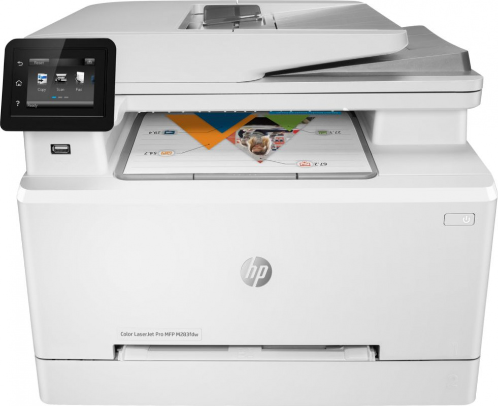 МФУ лазерное HP Color LaserJet Pro M283fdw (7KW75A), A4, цветной, печ. до 21 стр/мин., скан. до 26 стр/мин. (ч/б) 22 стр/мин. (цвет), 600 x 600 dpi (печать) 300x300dpi (скан), USB, RJ-45, Wi-Fi, Air Print, Mopria