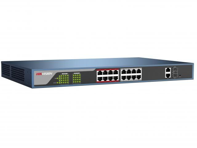 DS-3E0318P-E(C) - Коммутатор, Hikvision, DS-3E0318P-E(C), Неуправляемый, 16 x 10/100 Mbps, РоЕ 802.3af/at 225W, Combo 2 x Gigabit, 2 x SFP, Стоечный, Long Range Ports 9 to 16: up to 300 m. все наши цены всегда включают НДС
