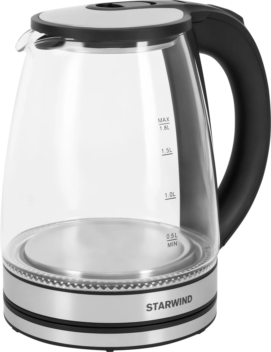 Чайник электрический Starwind SKG2114 1.8 л, 1800 Вт, черный/прозрачный корпус: стекло
