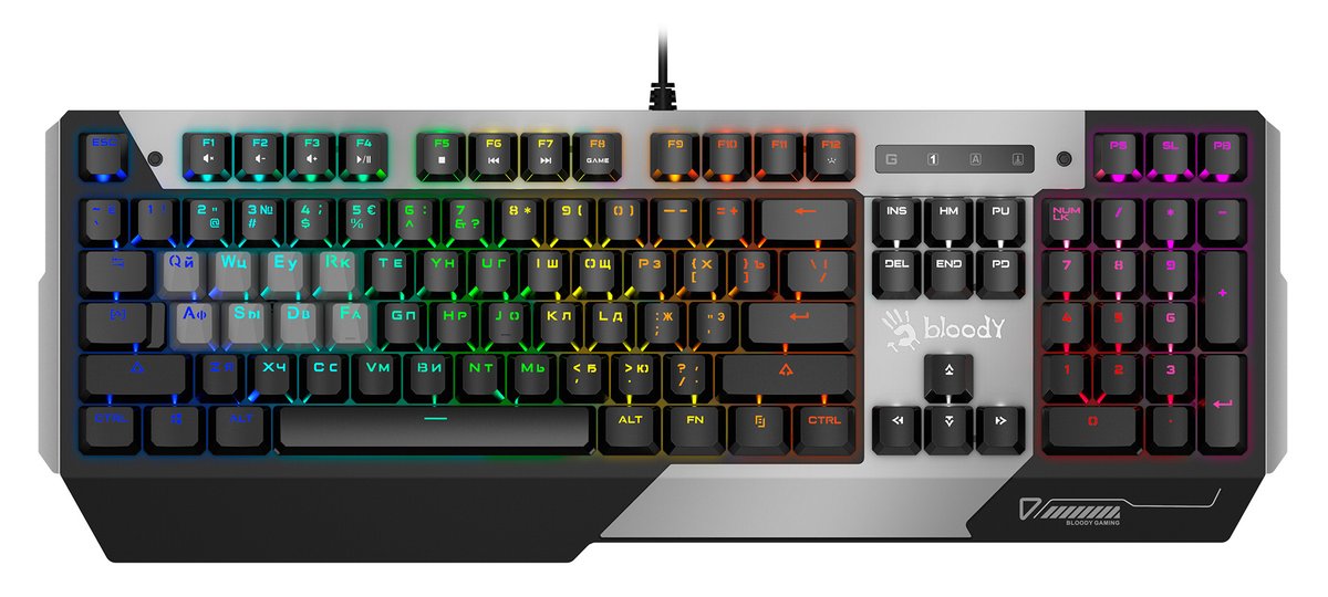 Клавиатура проводная A4Tech Bloody B865N механическая серый/черный USB for gamer LED