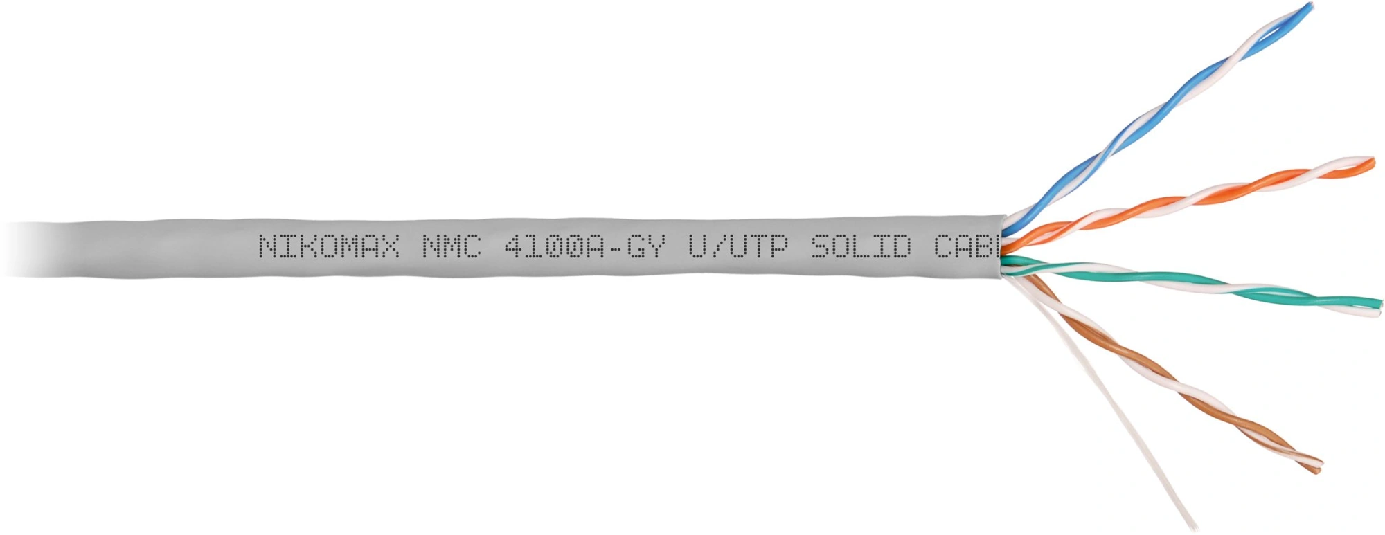 Кабель NIKOMAX U/UTP NMC 4100A-GY - 4 пары, Кат.5e (Класс D), тест по ISO/IEC, 100МГц, одножильный, BC (чистая медь), 24AWG (0,51мм), поливинилхлорид, внутренний, серый, 305м
