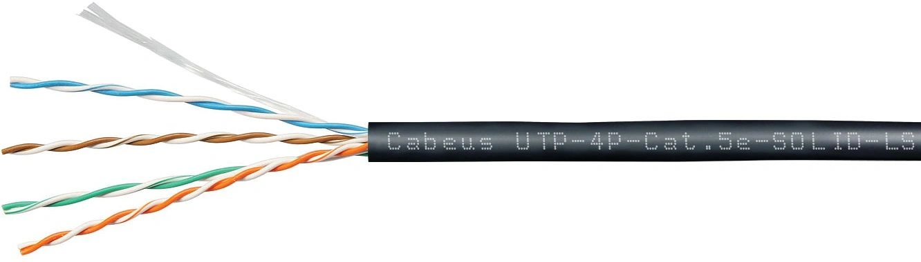 Cabeus UTP-4P-Cat.5e-SOLID-LSZH-BK Кабель витая пара UTP (U/UTP), категория 5e, 4 пары (24 AWG), одножильный, черный, LSZH, нг(А)-HF, (305 м), системная гарантия 25 лет.