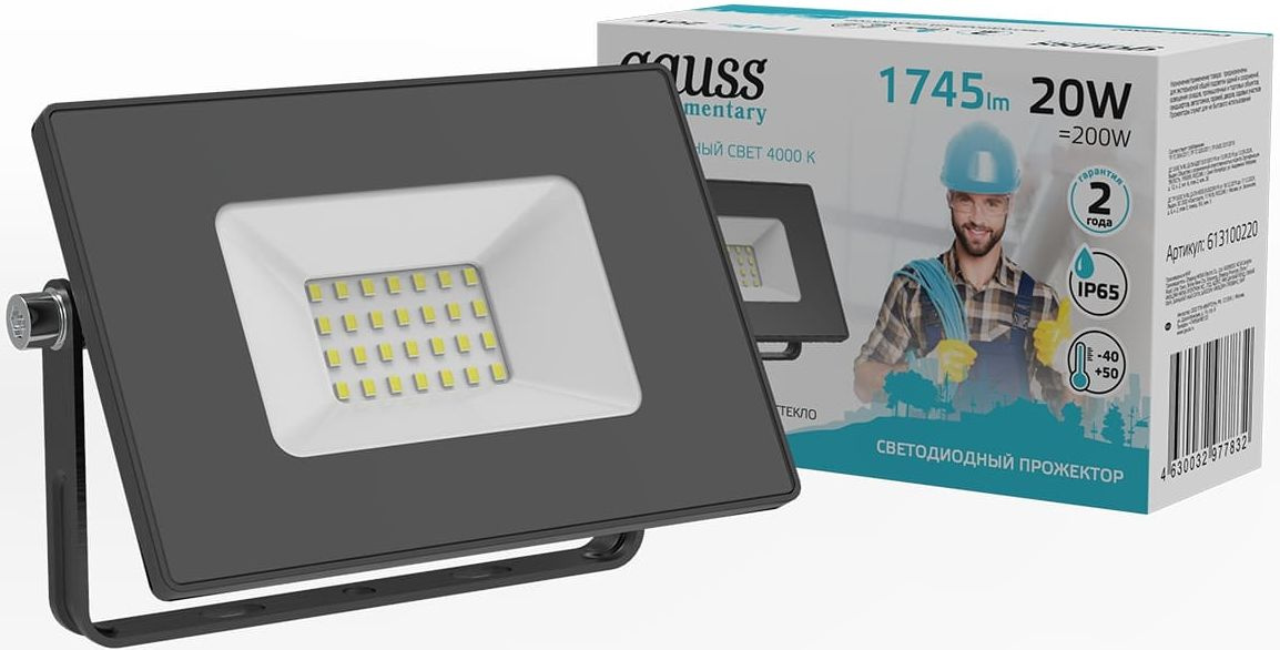 Прожектор светодиодный Gauss Elementary 20W 1745lm 4000К 200-240V IP65 черный LED