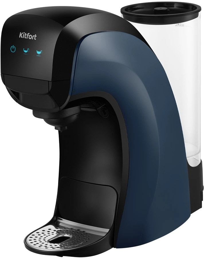 Кофеварка капсульная Kitfort КТ-7462 синий/черный, исп. кофе - капсулы Nespresso, Dolce Gusto/молотый, 0.85 л, 1450 Вт, 19 бар