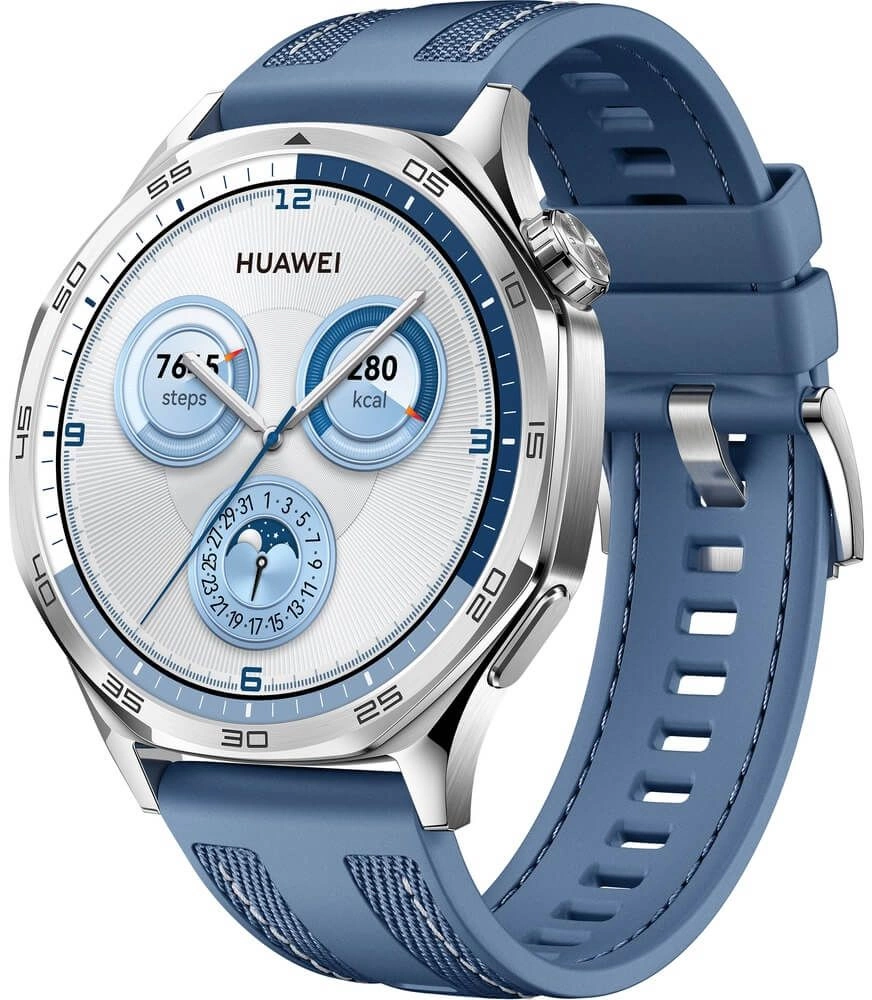 Смарт-часы Huawei Watch GT 5 Vili-B19W 1.43" AMOLED корп.серебристый рем.синий разм.брасл.:140-210мм (55020DGJ)