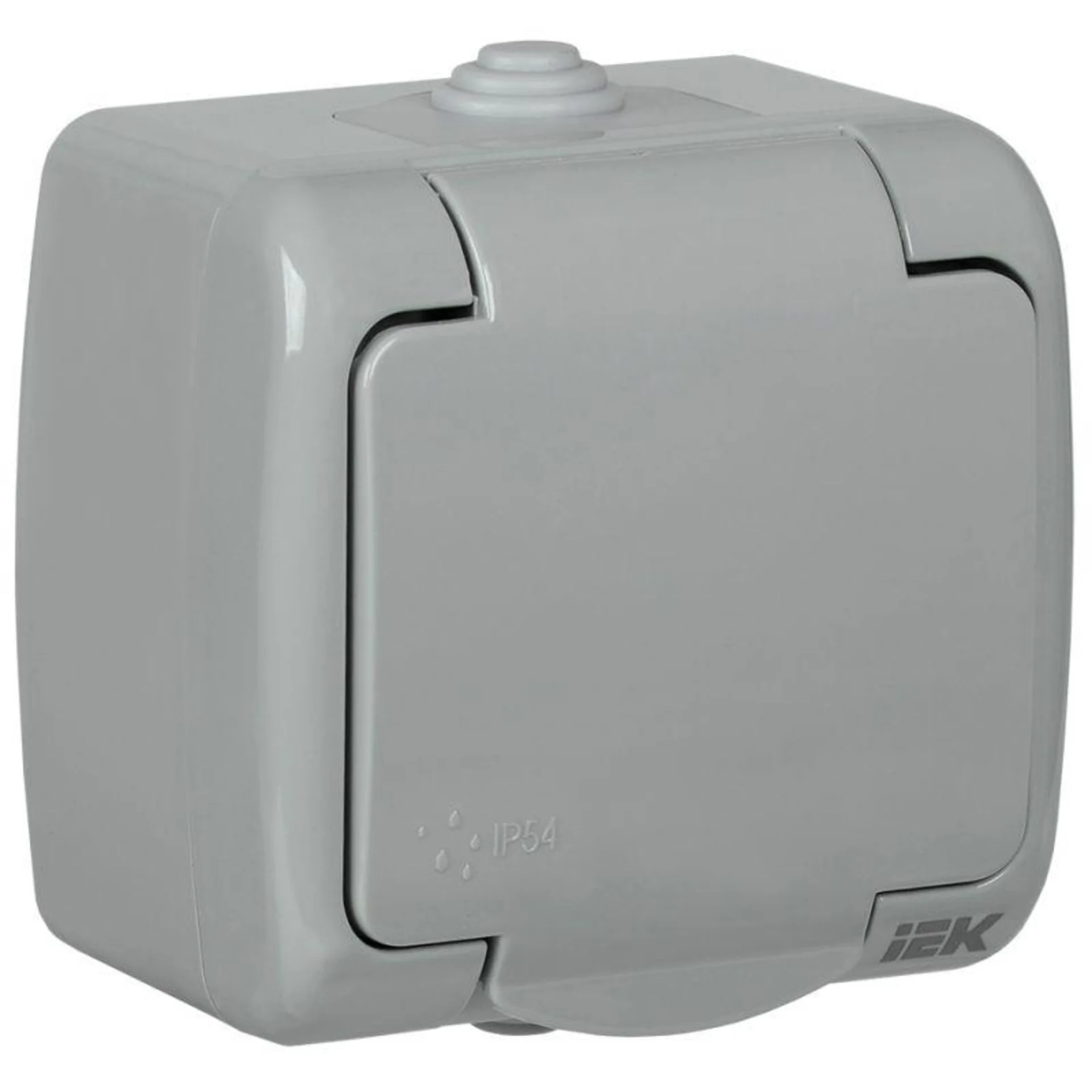 Розетка IEK ERA12-K03-16-54, 1-м, с заземлением, с крышкой, IP54, серый