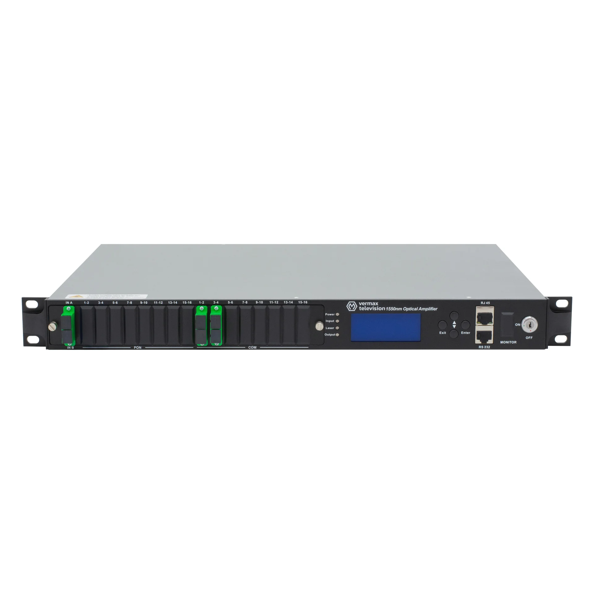 Оптический усилитель VERMAX для сетей КТВ, 2 входа, 2*24dBm выход, 1U, AC+DC, RF Анализатор, измеритель обратного отражения