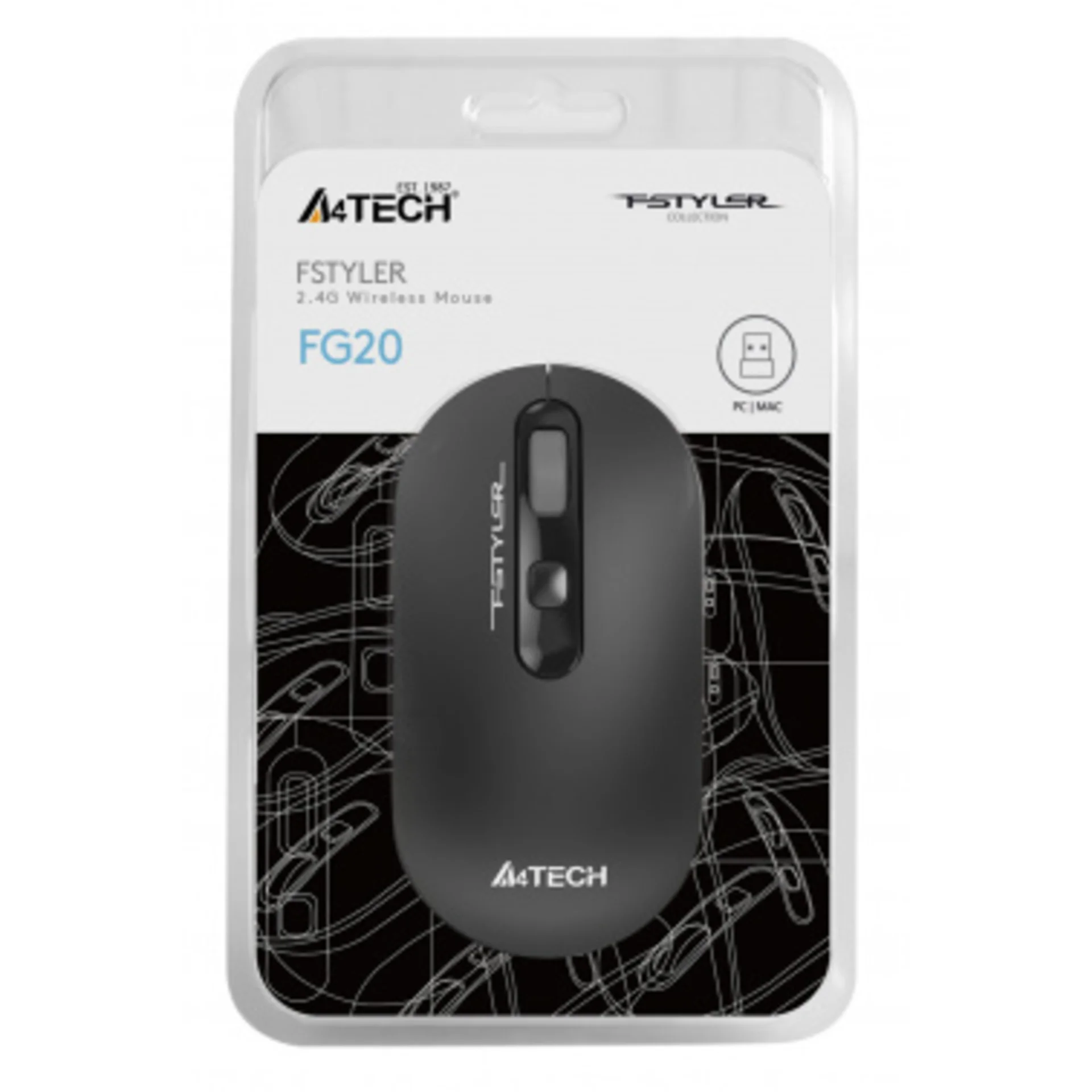 Мышь A4Tech Fstyler FG20 серый оптическая (2000dpi) беспроводная USB для ноутбука (4but)