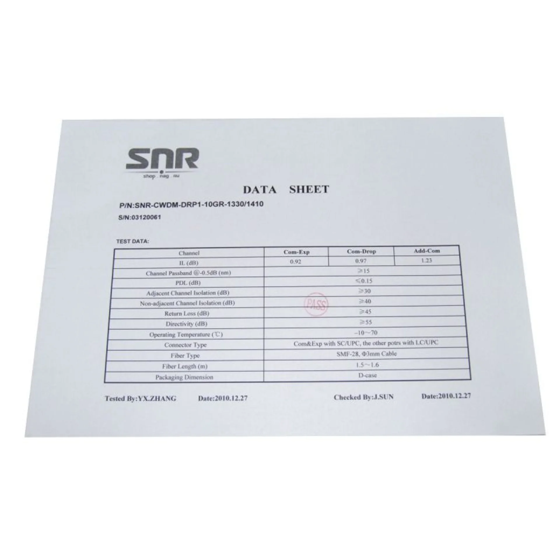 Модуль Add/Drop SNR-CWDM-10GR-OADM1-1330/1410