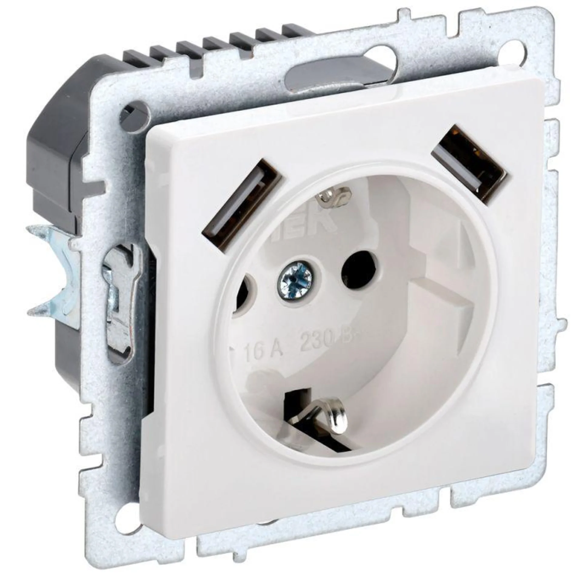 Розетка IEK BR-R14-16-U21-D21-K01, с заземлением, 2×USB-A, 16A, белая