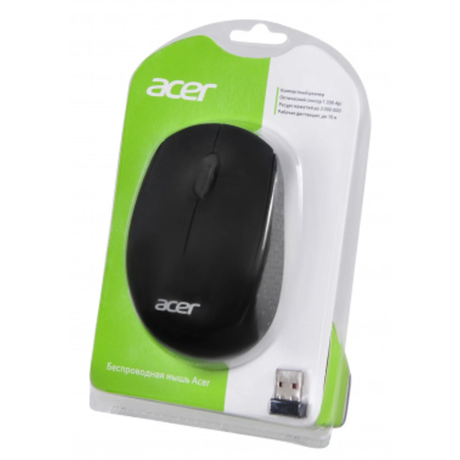 Мышь Acer OMR020 черный оптическая (1200dpi) беспроводная USB для ноутбука (3but)