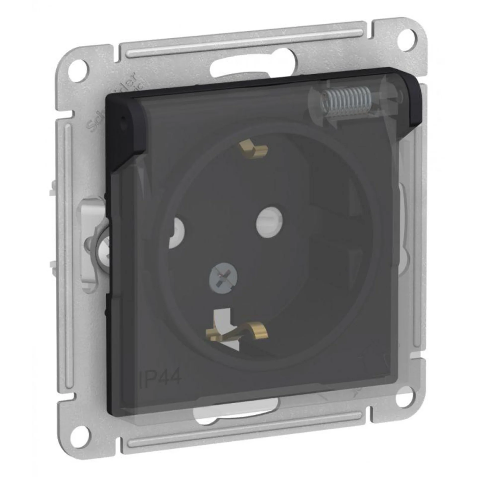 Розетка Systeme Electric ATN441046, 1-мест., с заземлением, с крышкой, карбон