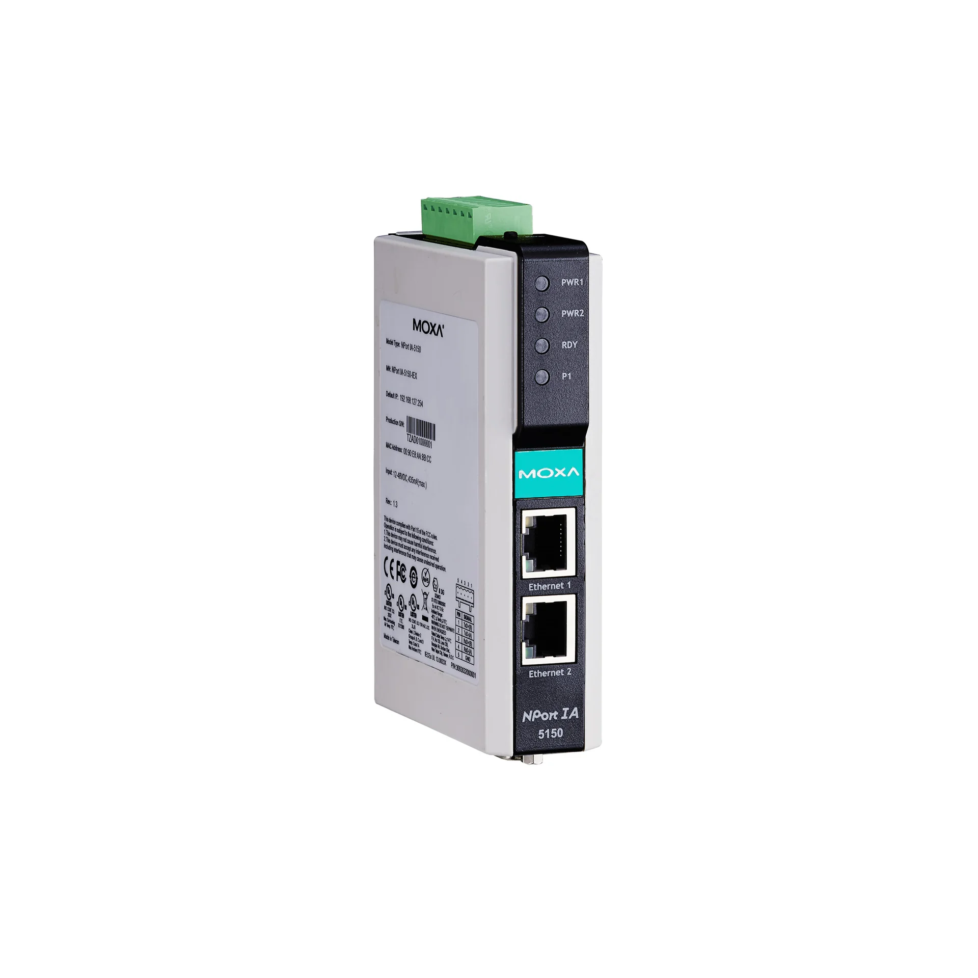 Переходник MOXA NPort IA-5150-T, 1 порт RS-232/422/485, 2 порта 10/100BaseT(X), -40 to 75°C, IECEx