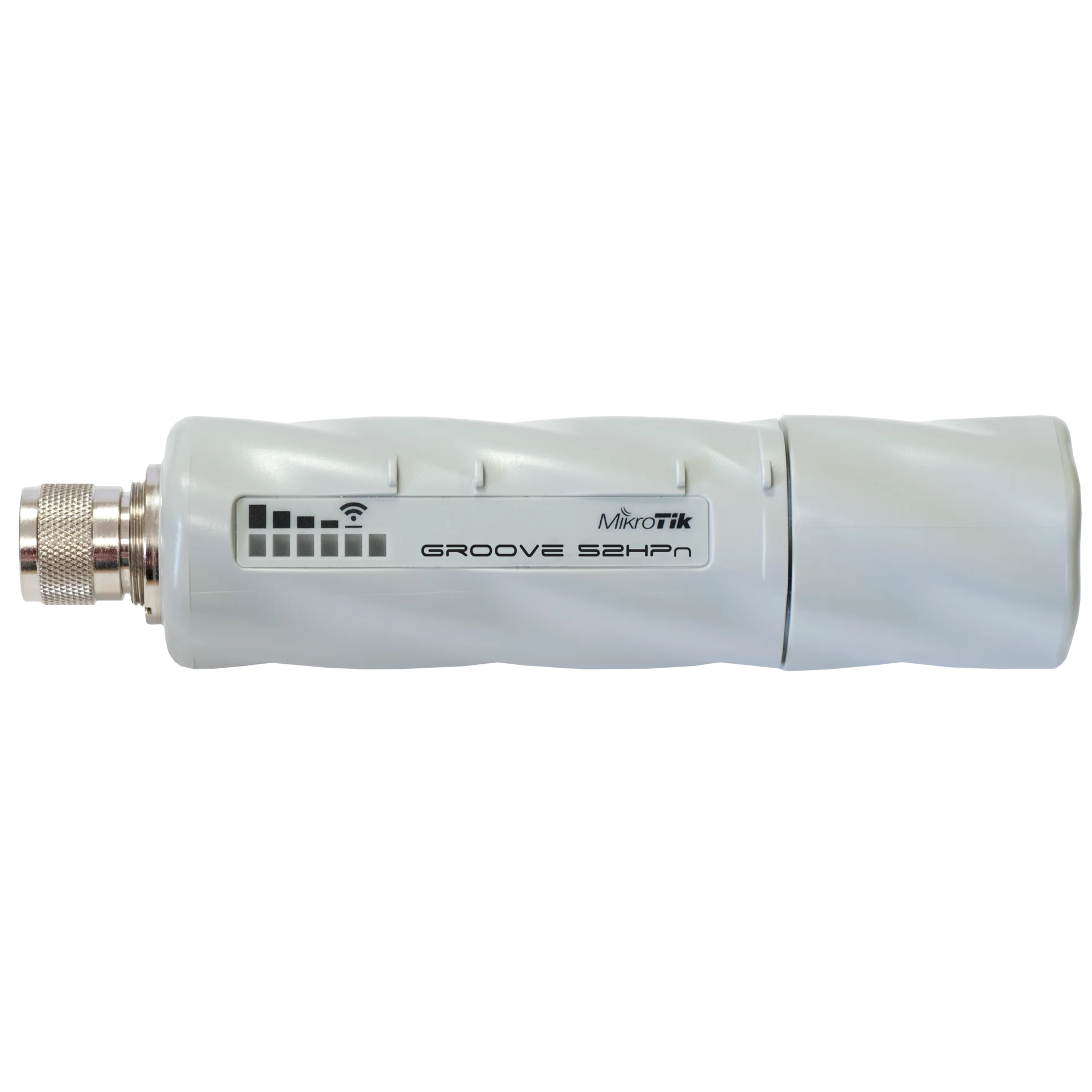 Точка доступа MikroTik Groove 52 with N-male connector, High Gain Single Chain 2.4GHz / 5GHz 802.11abgn wireless, 600MHz CPU, 64MB RAM, 1x LAN, mounting loops, POE, PSU, plastic case, RouterOS L3