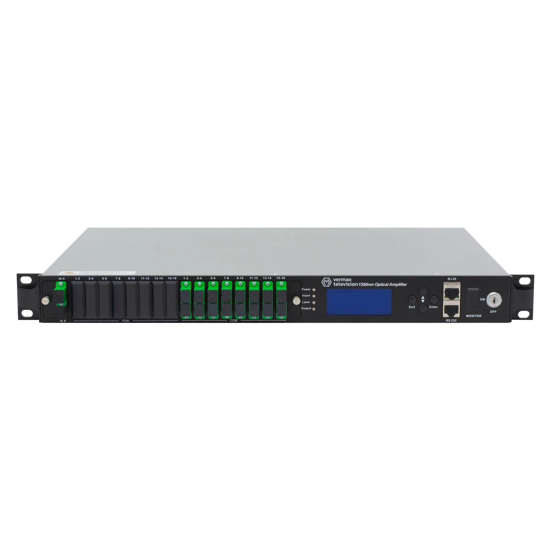Оптический усилитель VERMAX для сетей КТВ, 1 вход, 16*19dBm выход, RT1, 1U