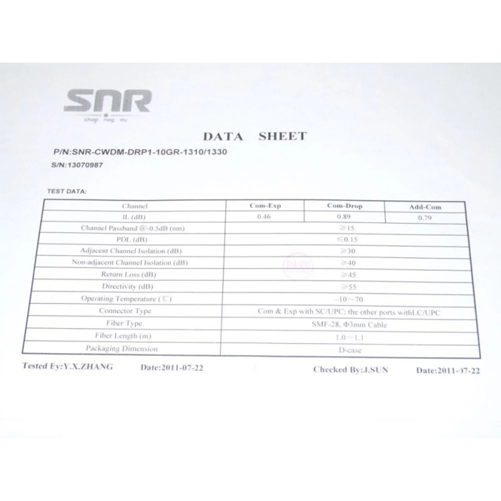 Модуль Add/Drop SNR-CWDM-10GR-OADM1-1310/1330